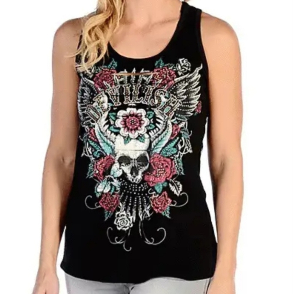 Devilish Black Lace Destroyed Biker Grunge Goth Racerback Tank